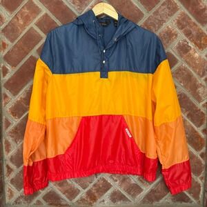 Vintage Dunlop Windbreaker Anorak Men Large Multi Colorblock Hooded Pullover